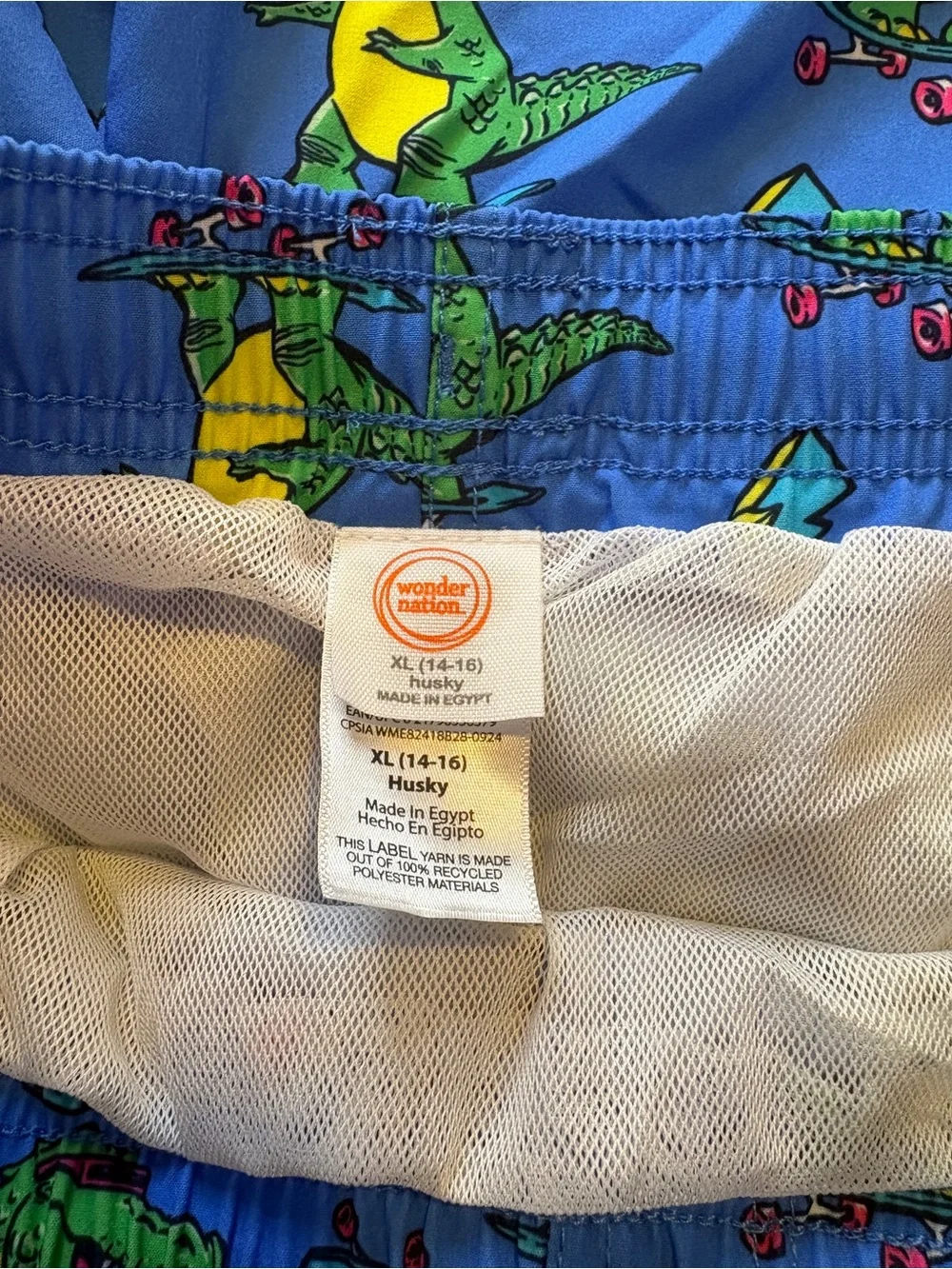 wonder nation Blue Boys Swim Trunks with Green & Yellow Alligator Print